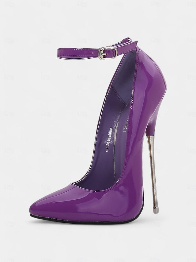 Stiletto Red Ankle Heels Strap Patent with Women's Leather