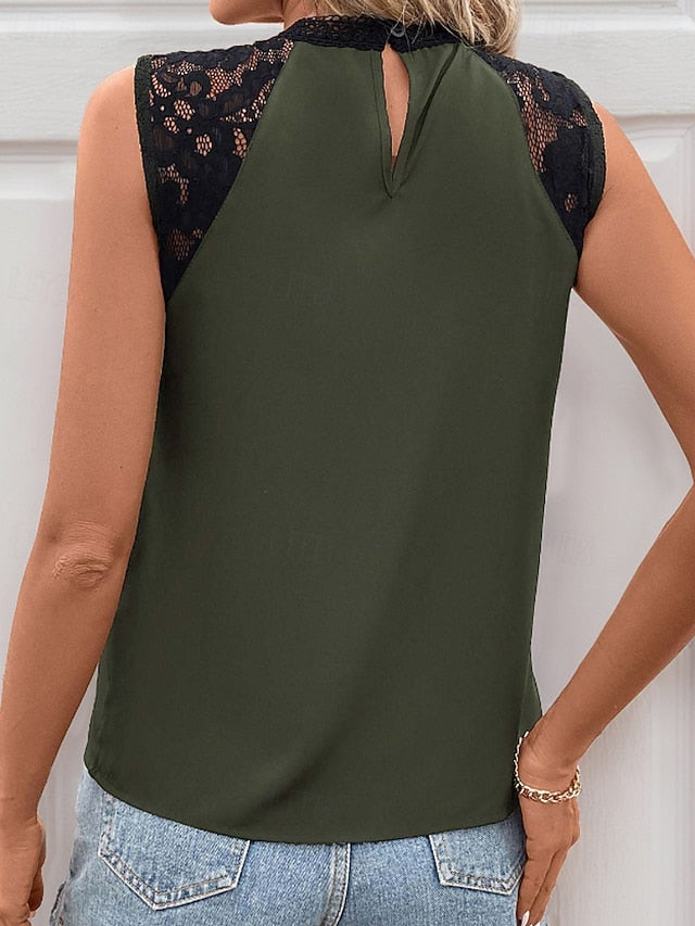 Women's Blouse Lace Plain Active Casual Sleeveless High