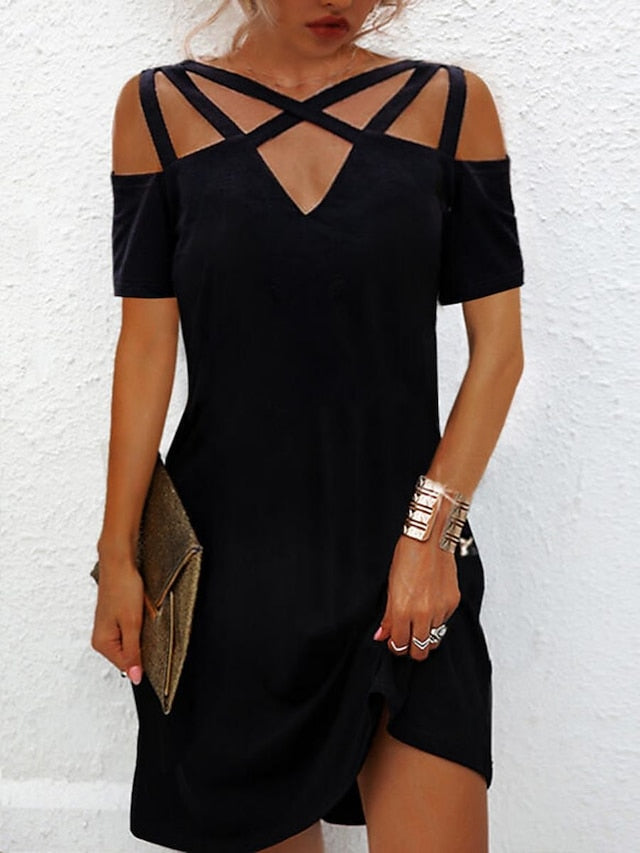 Women's Plain Cut Out V Neck Mini Dress Daily Vacation