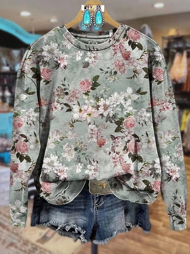 Women's Pullover Sweatshirt Floral Graphic Casual Long