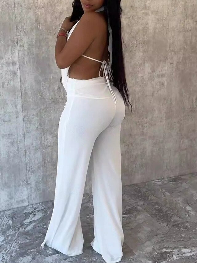 Women's Pants Sets Bolero Top Sleeveless Halter Neck Solid