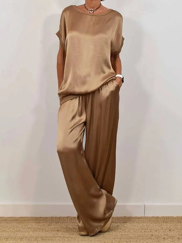 Women's Pants Sets Bolero Top Short Sleeve Crew Neck Plain