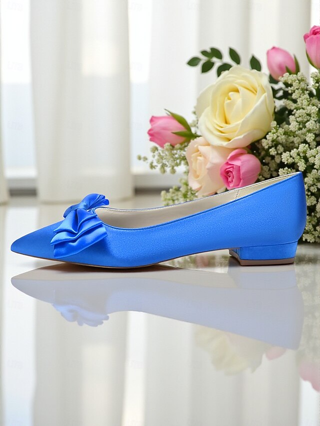 Green Elegant Flats - Satin Women's Pointed Toe Bow