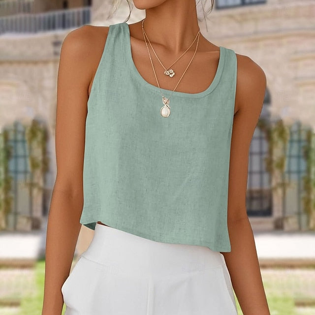 Women's Cotton Linen Vest Tank Top Buttons Vintage Stylish