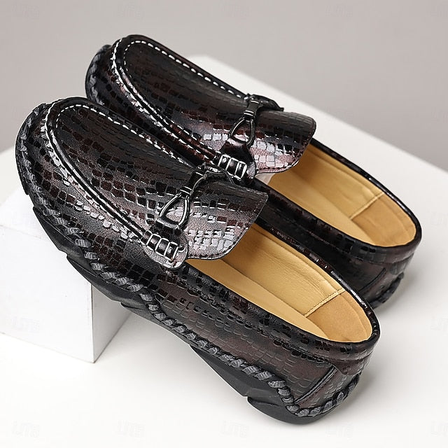 – Driving Black Crocodile Men’s Textured Moc-Toe Loafers