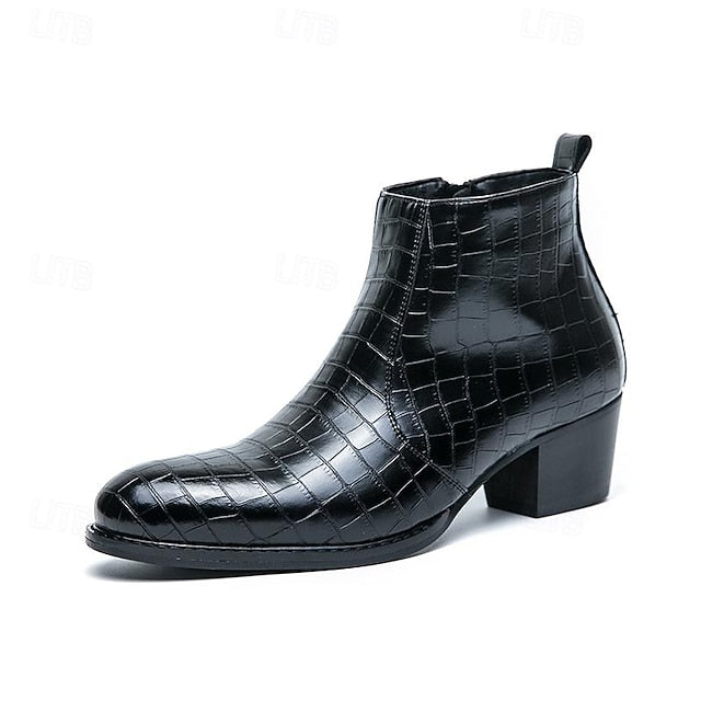 Boots Pattern Brown Men's - Ankle Faux Leather Crocodile