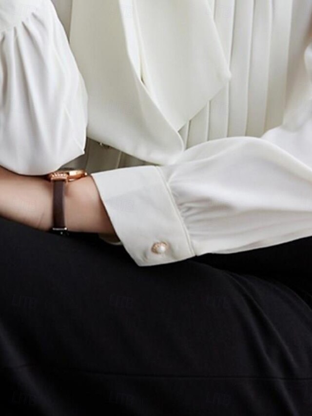 Women's Shirt Blouse Chiffon Tops Pleated Buttons Plain