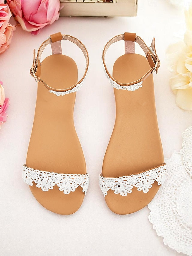 Ankle White Lace with Floral Sandals Women's Strap