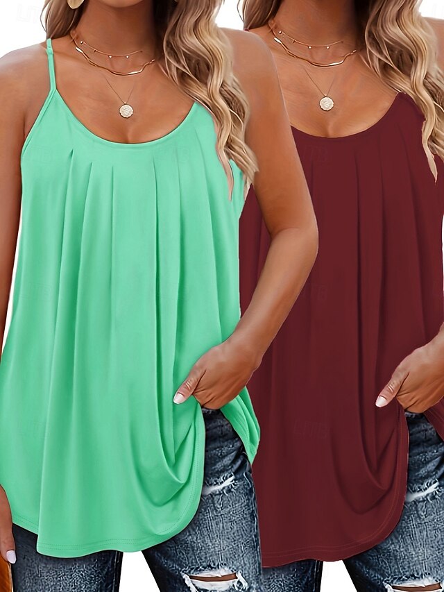 Multi Packs 2pcs Women's V Neck Sleeveless Green+pink Tank