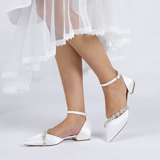 Women's Pointed – Elegant Flats Toe Wedding Satin White