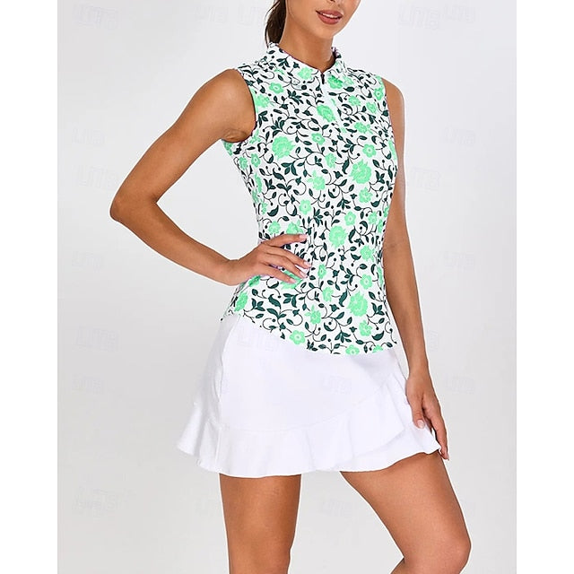 Women's Floral Tennis Shirt Sleeveless Print UPF50+ Quick