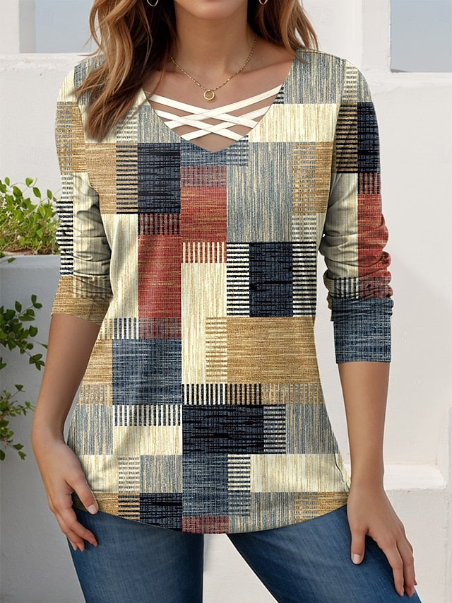 Women's T Shirt Cut Out Print Graphic Geometric Vintage