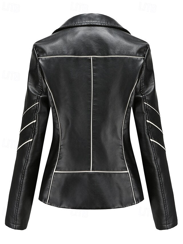 Women's Leather Jacket Faux Zipper Comfortable Pocket