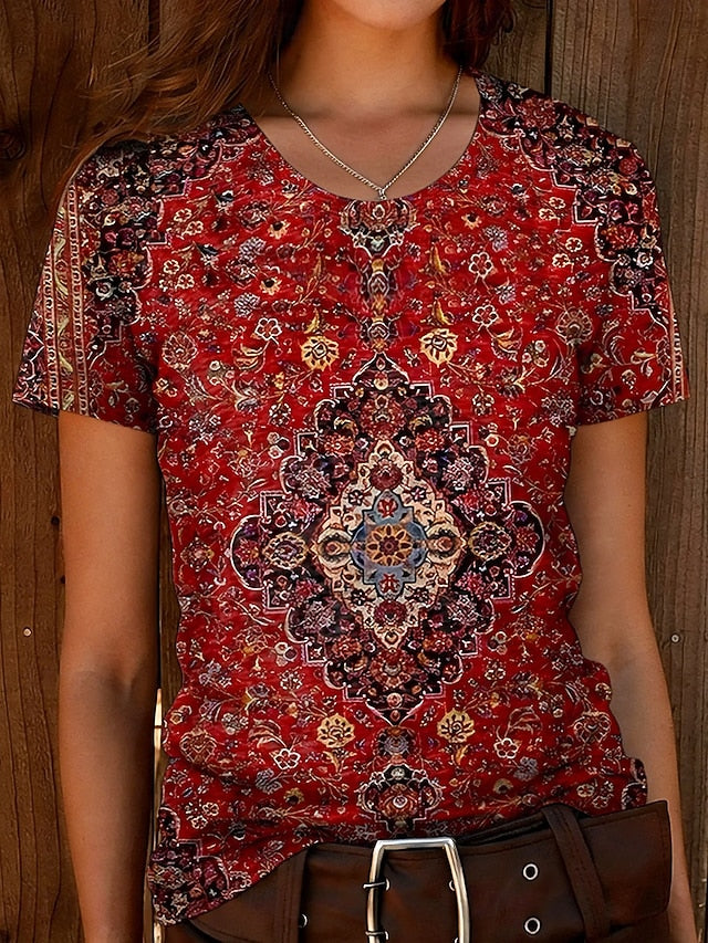 Women's T Shirt Print Floral Graphic Vintage Stylish Casual