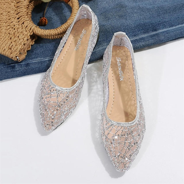 Silver Ballet Sequin Flats Elegant Women's – Mesh