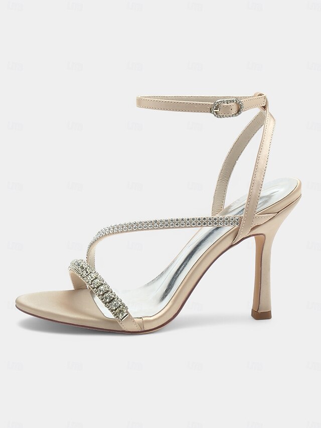 Sophisticated Rhinestone Satin Champagne Strappy – Heels