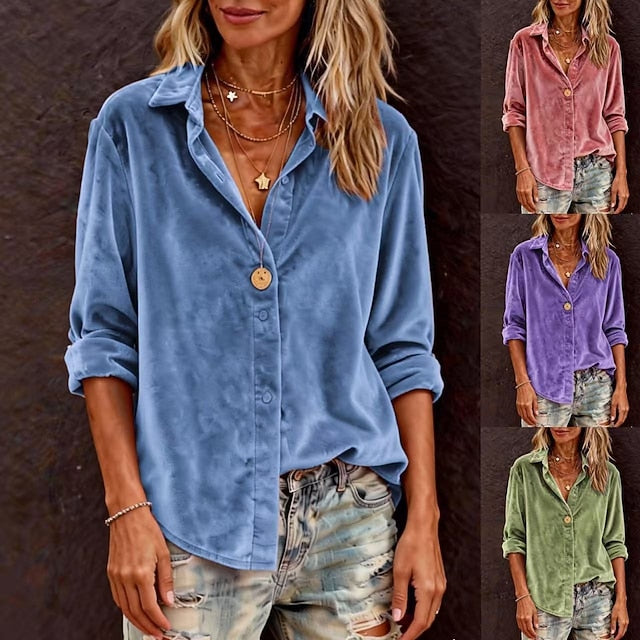 Women's Blouse Buttons Solid Color Stylish Casual Long