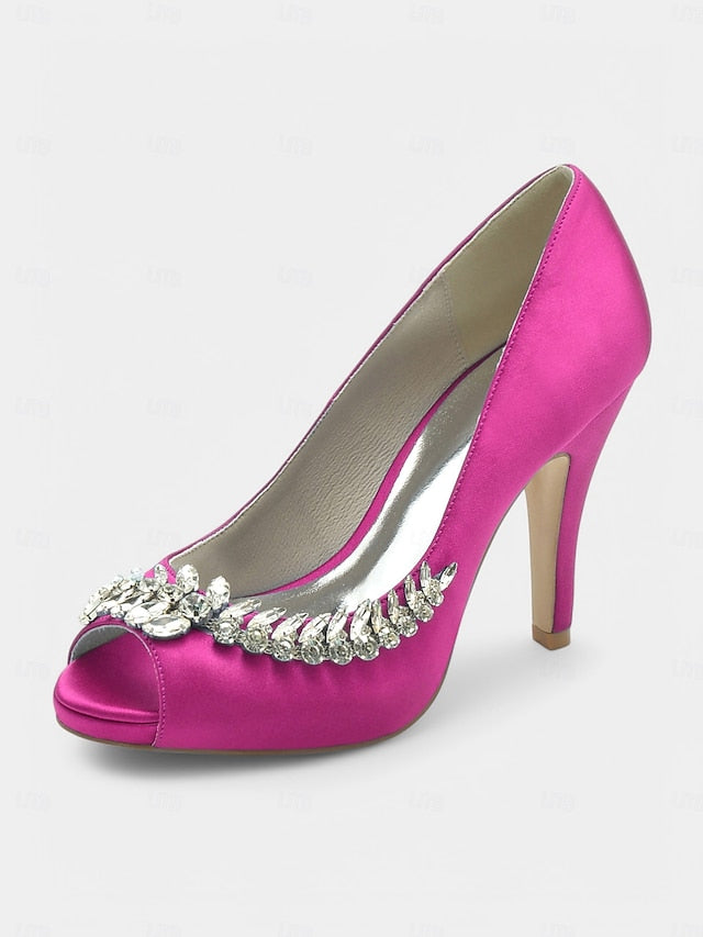 Blue Embellishment Heels Luxury with Crystal Peep-Toe – Satin