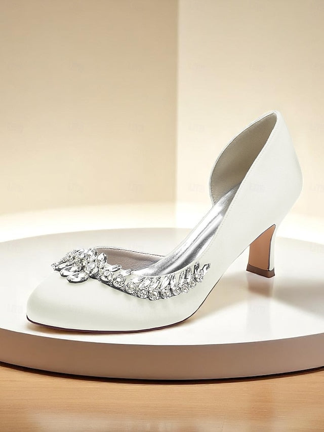 Heel Kitten Low Toe Women's Heels Satin Round - Silver