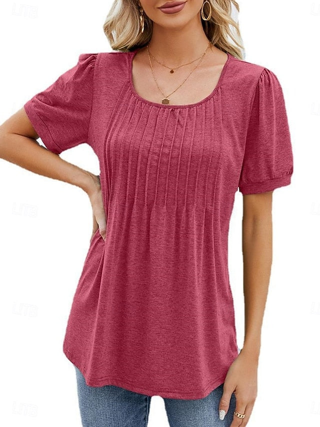 Women's Shirt Blouse Ruched Solid Color Basic Casual Short
