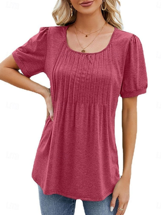 Women's Shirt Blouse Ruched Solid Color Basic Casual Short
