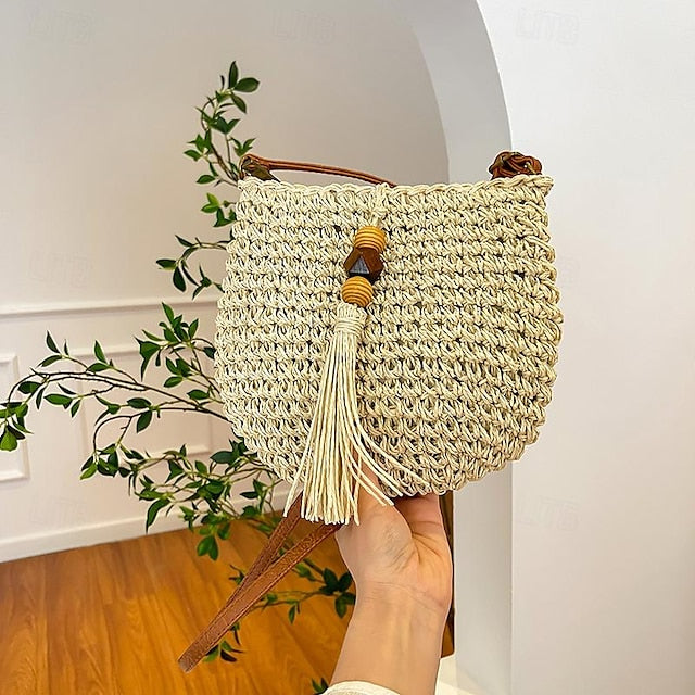 Straw Boho Handbag Women's Tassel Bag Woven – Crossbody