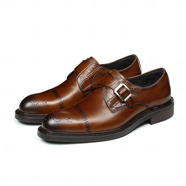 Genuine Leather Strap Men's Shoes- Black First Monk