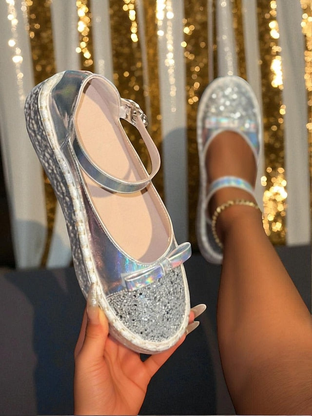 Platform Holographic Glitter Shoes Mary Women's Jane