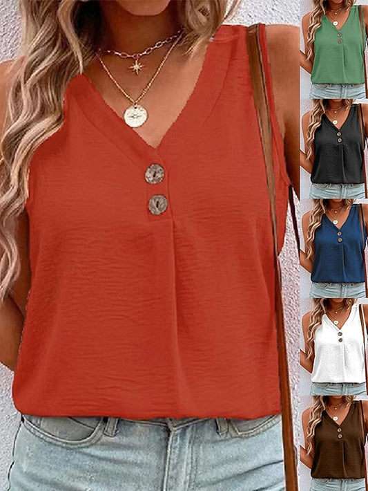 Women's Tank Top Blouse Sleeveless Shirt Buttons Plain