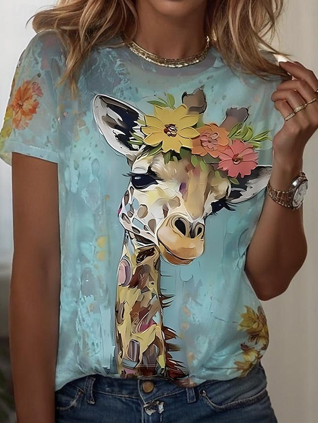 Women's T Shirt Print Graphic Animal Giraffe Vintage