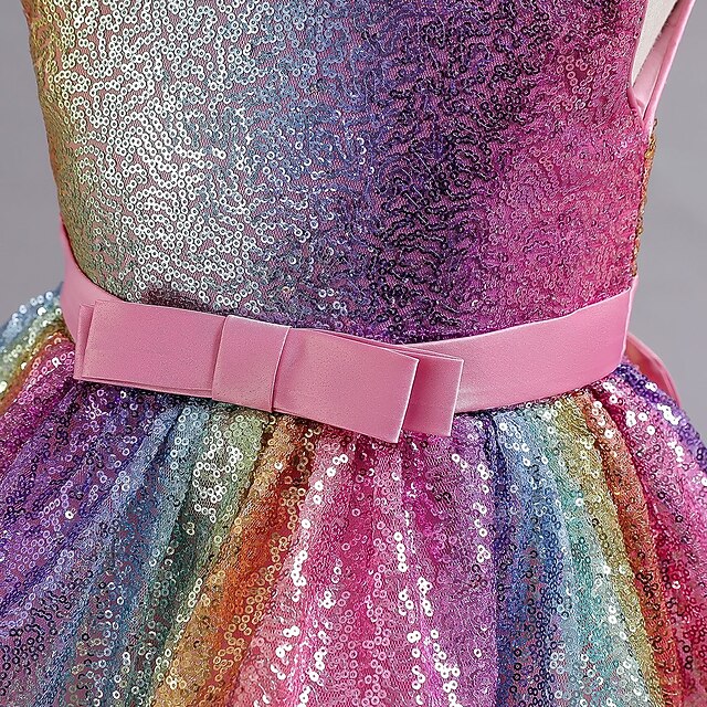 Girls' Kids colour Sequin Wedding Sleeveless Party Dress
