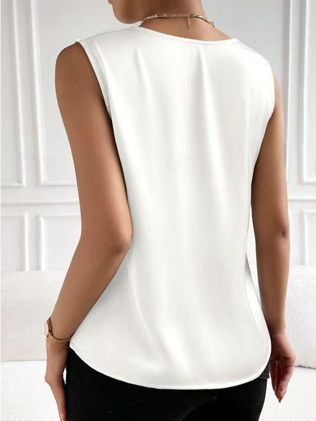 Tank Women's Black White Red Plain Cold Shoulder Daily