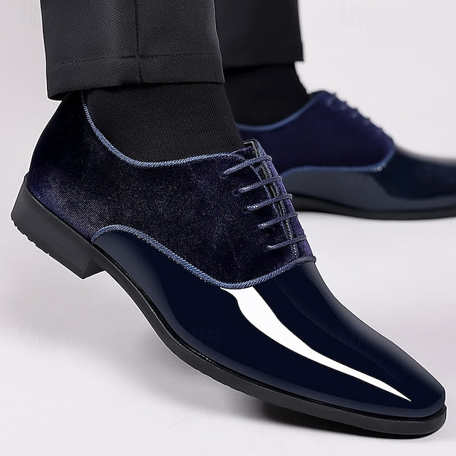 Blue with Patent Men's Leather Navy Oxford Shoes