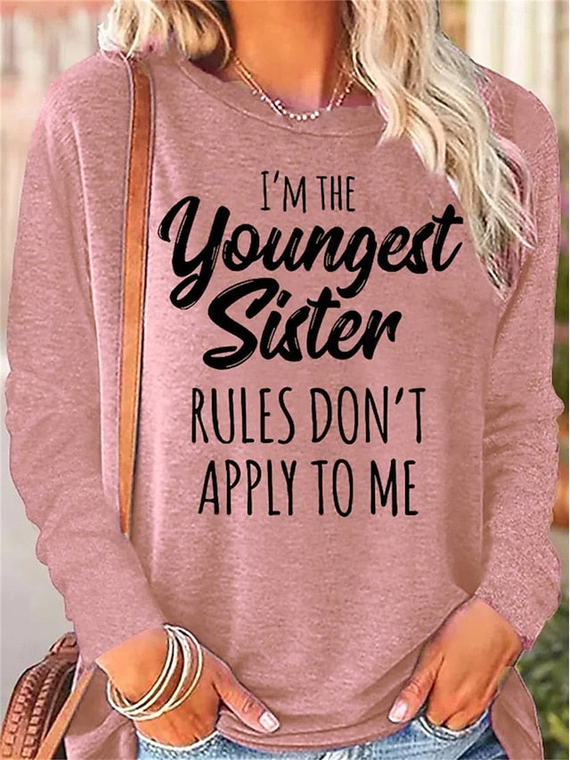 Women's T shirt Long Sleeve Letter Family Fashion Long