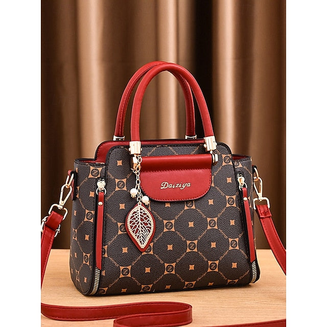 Faux Elegant Red Leather Women's with Accents and Handbag