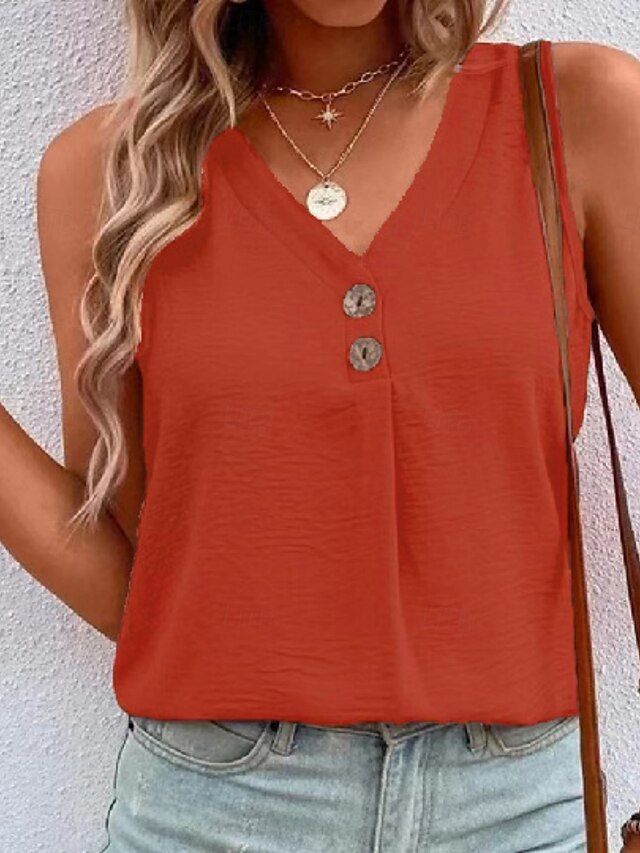 Women's Tank Top Blouse Sleeveless Shirt Buttons Plain