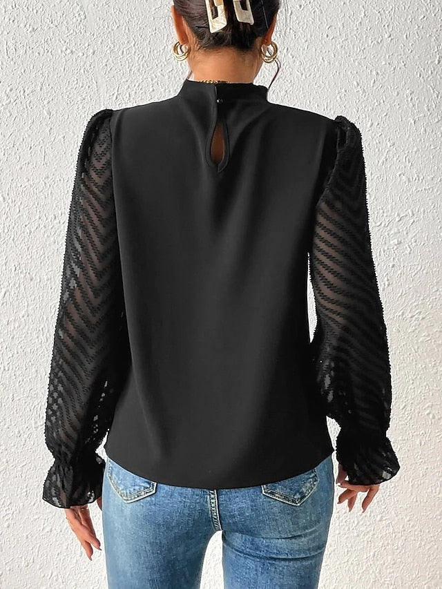 Women's Shirt Blouse Daily Basic Mesh Long Sleeve Regular