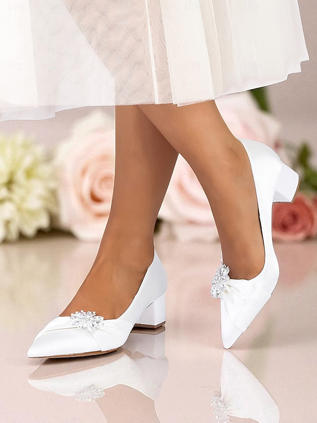 with White Low Crystal Block Heel Pumps Women's
