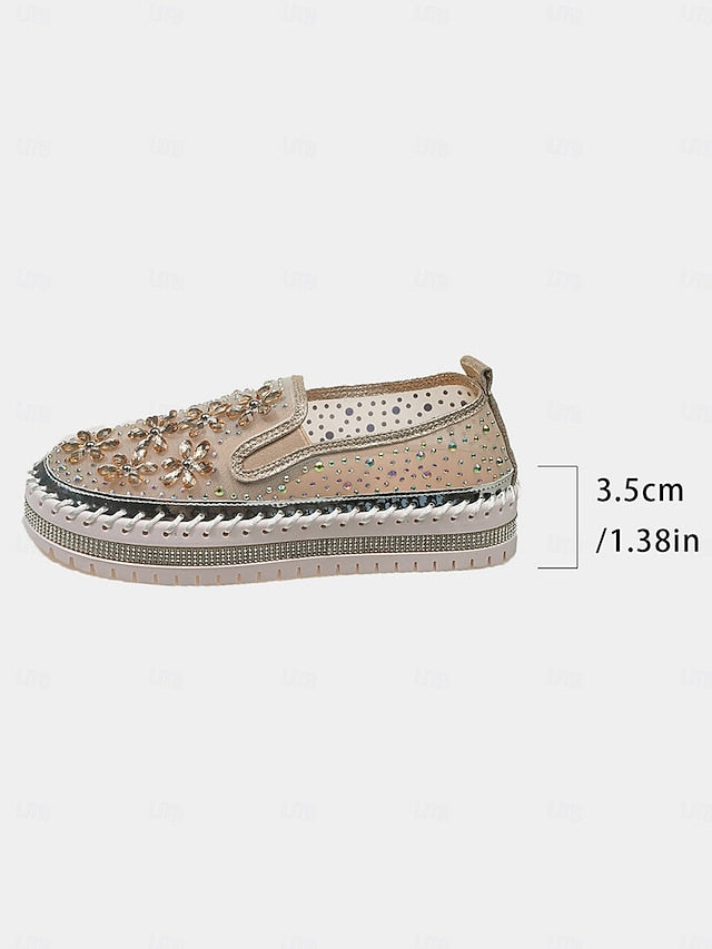 Rhinestone Sneakers with Mesh Women's Embellished Slip-On