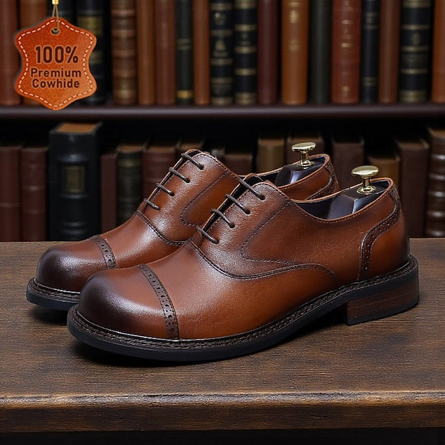 Men's Cap Leather Shoes- Genuine First Oxford Toe