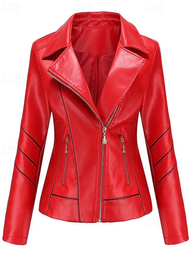 Zipper Women's Faux Jacket Comfortable Pocket Leather