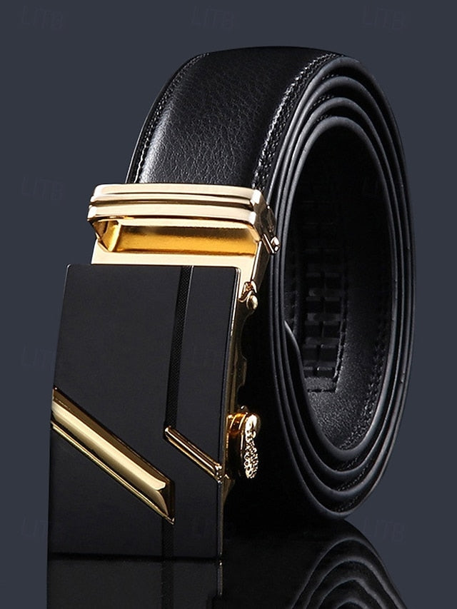 with Leather Belt Black Metal Elegant Men's Adjustable
