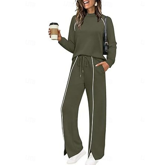 Women's Tracksuit Pants Sets Long Sleeve Crew Neck Solid
