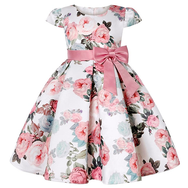 Party Floral Sleeve Kids Girls' Short Dress Flower