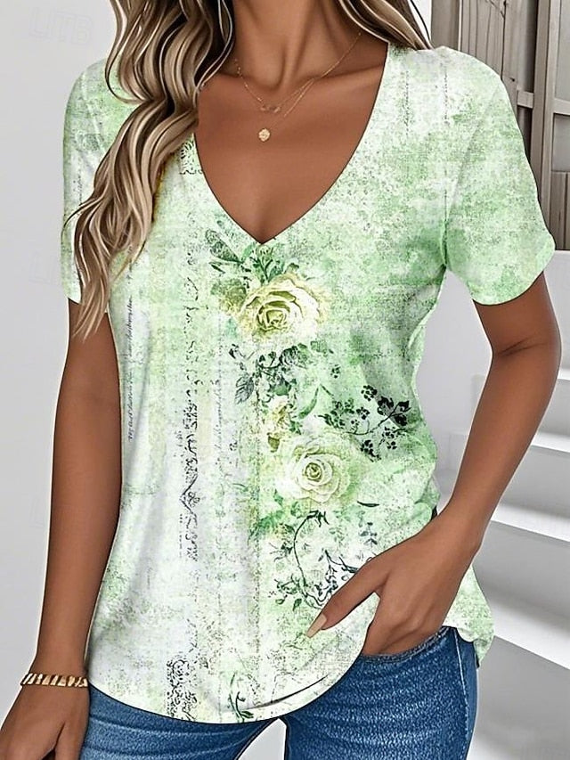 Women's T Shirt Print Floral Graphic Vintage Stylish