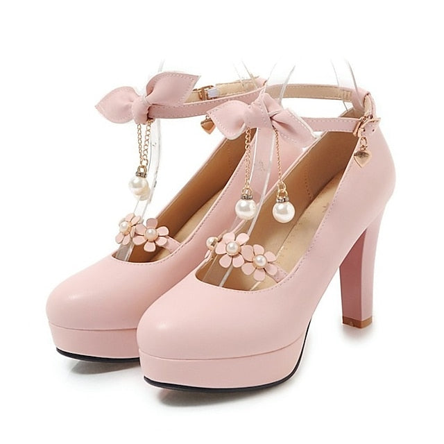 White Wedding Heels Elegant â€?Platform Jane Mary Girls'