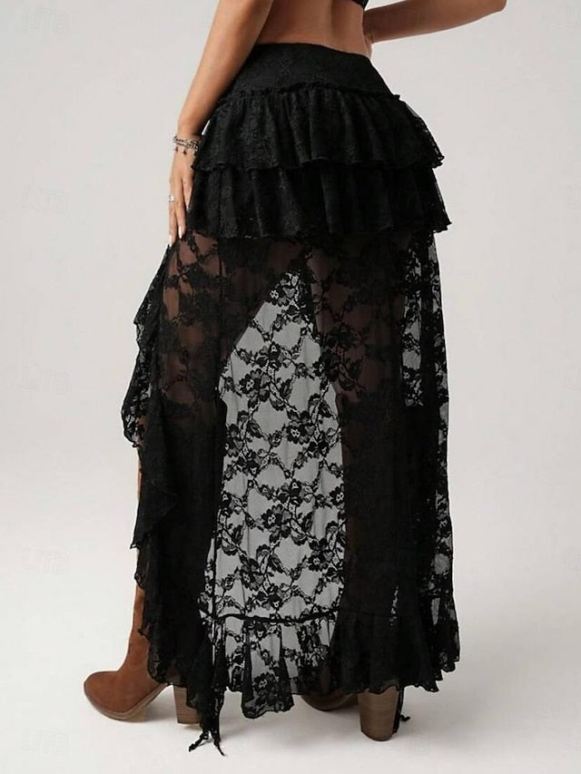 Women's Lace Skirt Fashion Sexy Casual Asymmetrical Mid