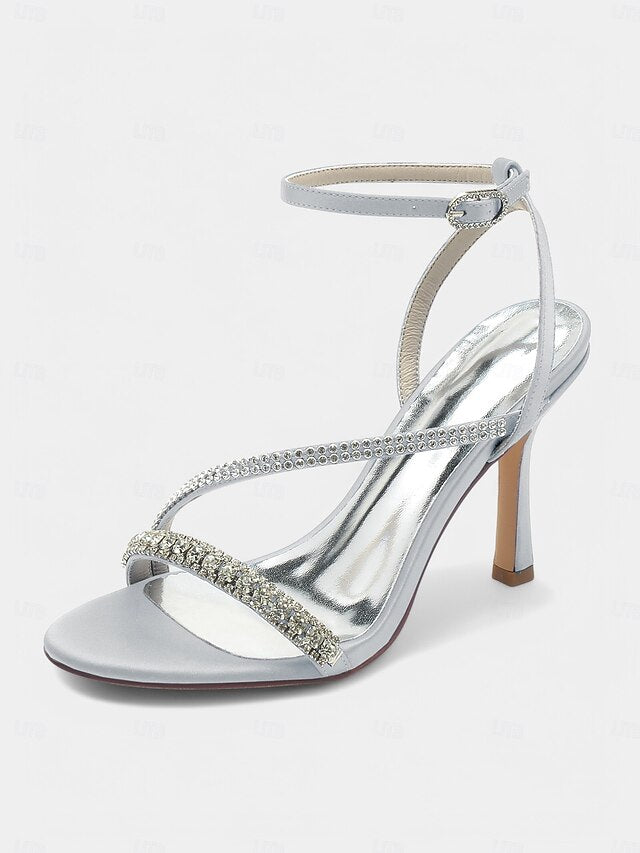 Sophisticated Rhinestone Satin Champagne Strappy – Heels