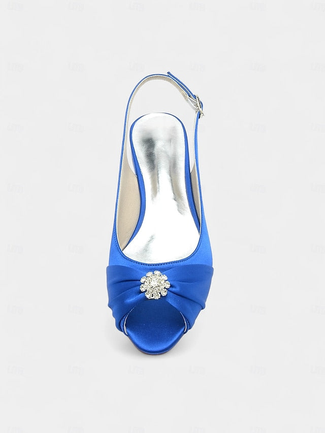 Satin Heels Crystal Wedding Women's Slingback with