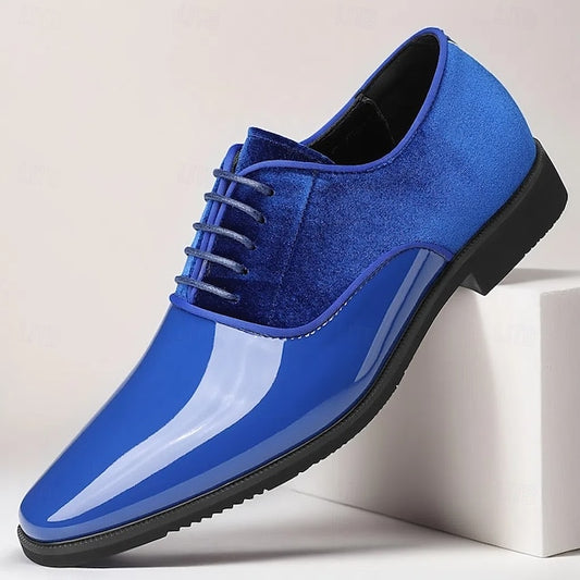 Glossy Finish Shoes with and Men's Velvet White Blue